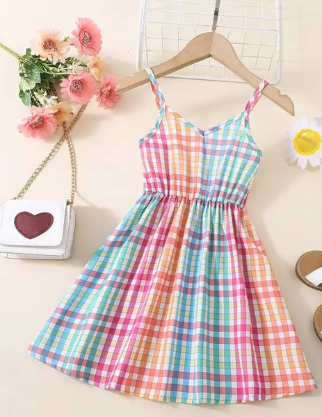 Colorful Plaid V-Neck Dress – All Kidz Xclusive
