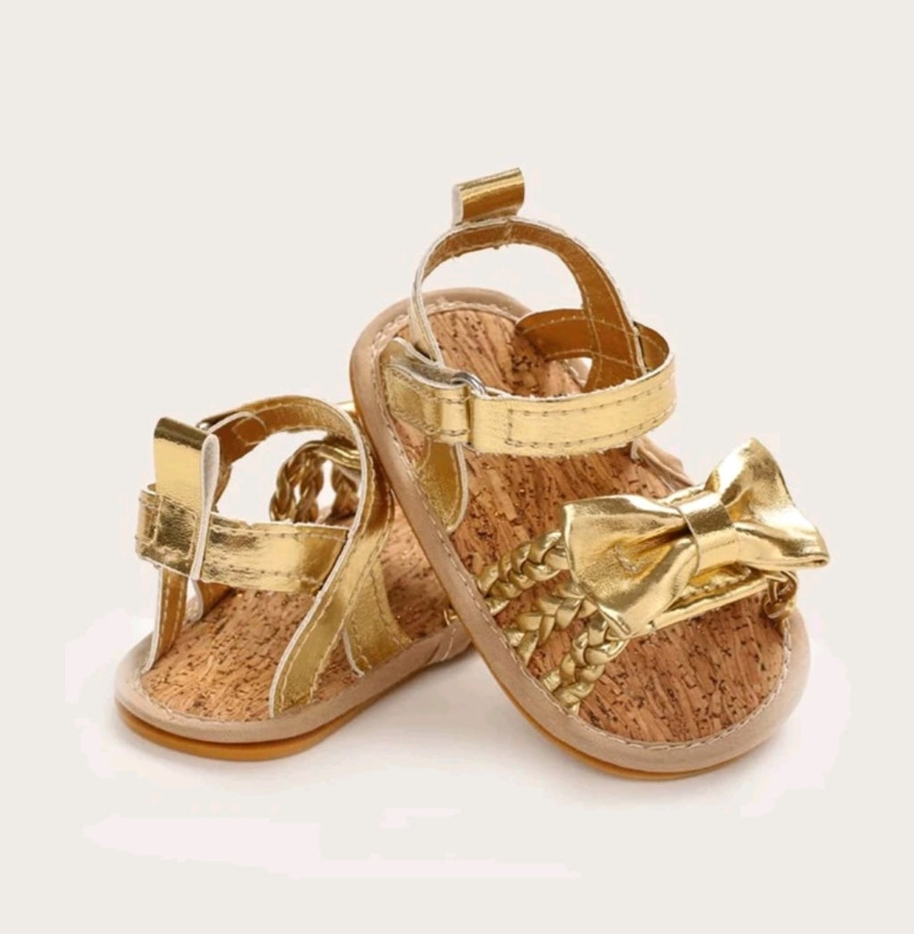 Gold Bow Ankle Strap Sandals