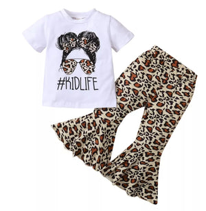 2pc Leopard print shirt & flare bottom pants