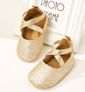 Infants Gold Glitter Crisscross Flats