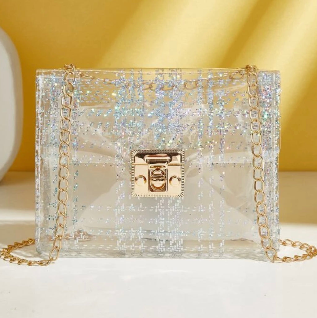 Clear Glitter Twist Lock Chain Bag