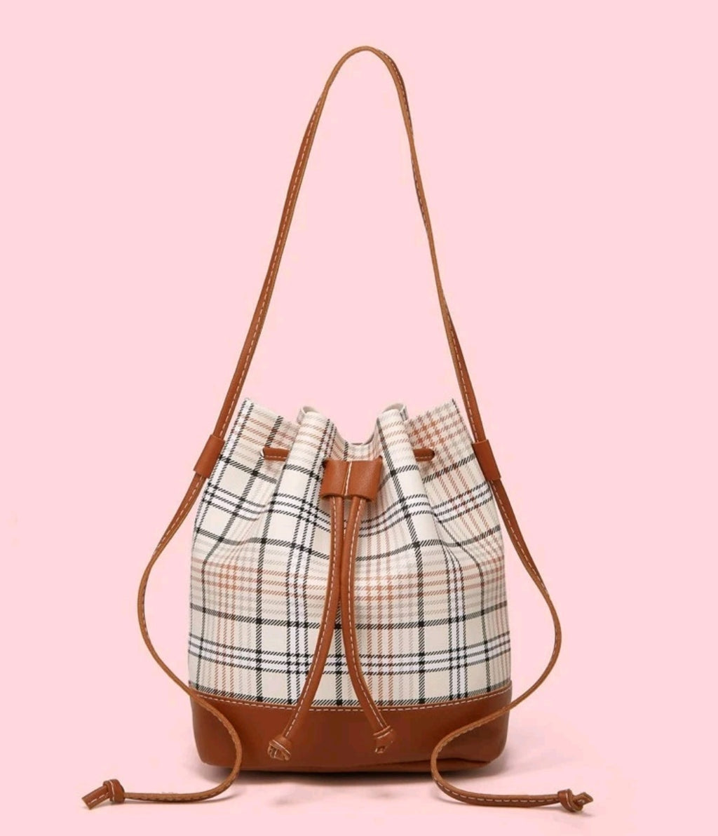 Plaid Drawstring Bag