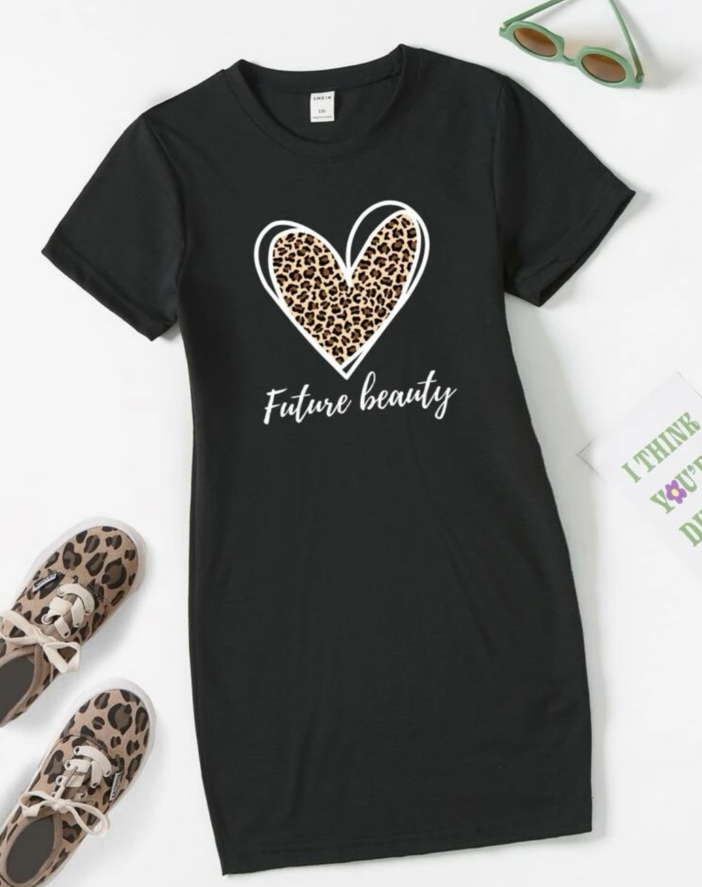 1pc Heart & Letter Graphic Tee Dress