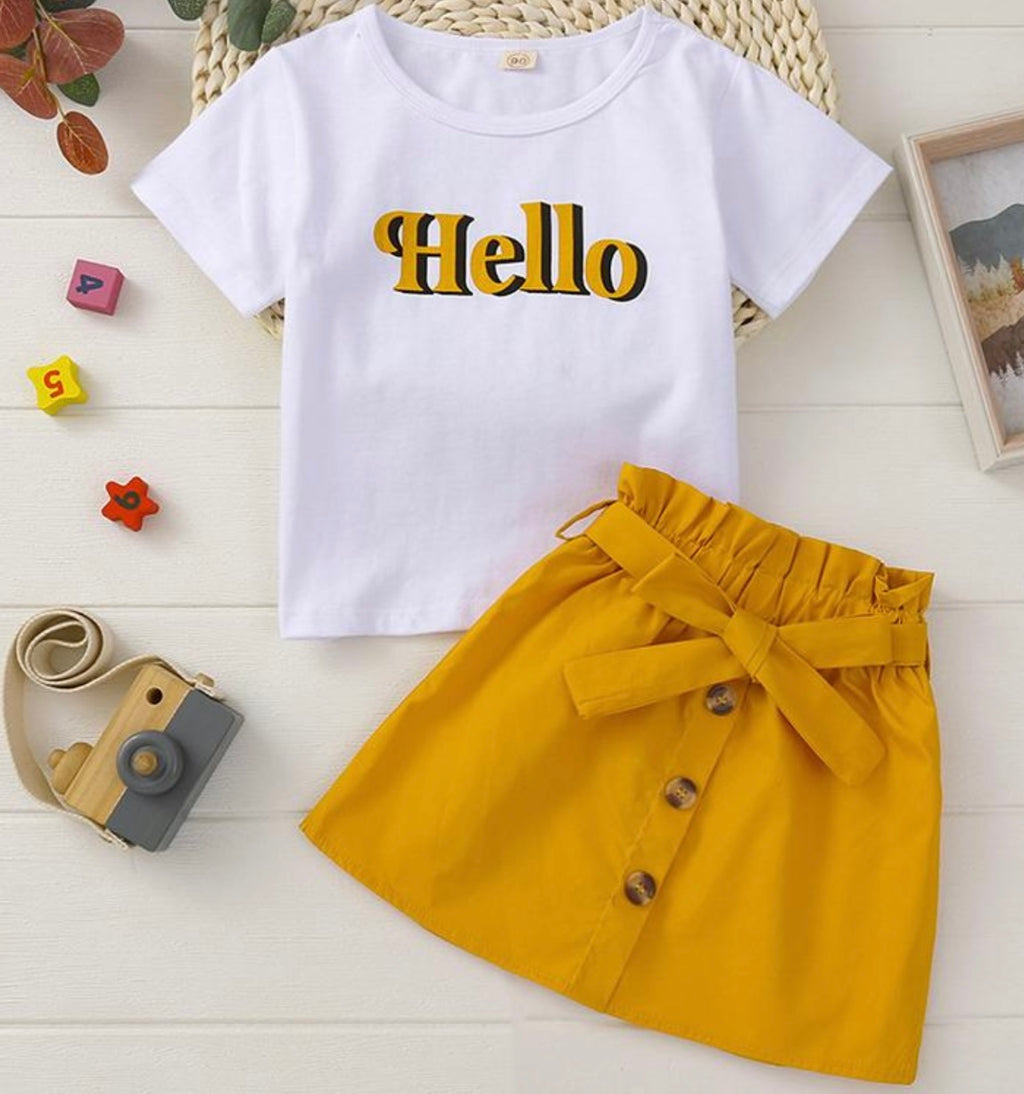 Hello Letter Print T-Shirt & Skirt