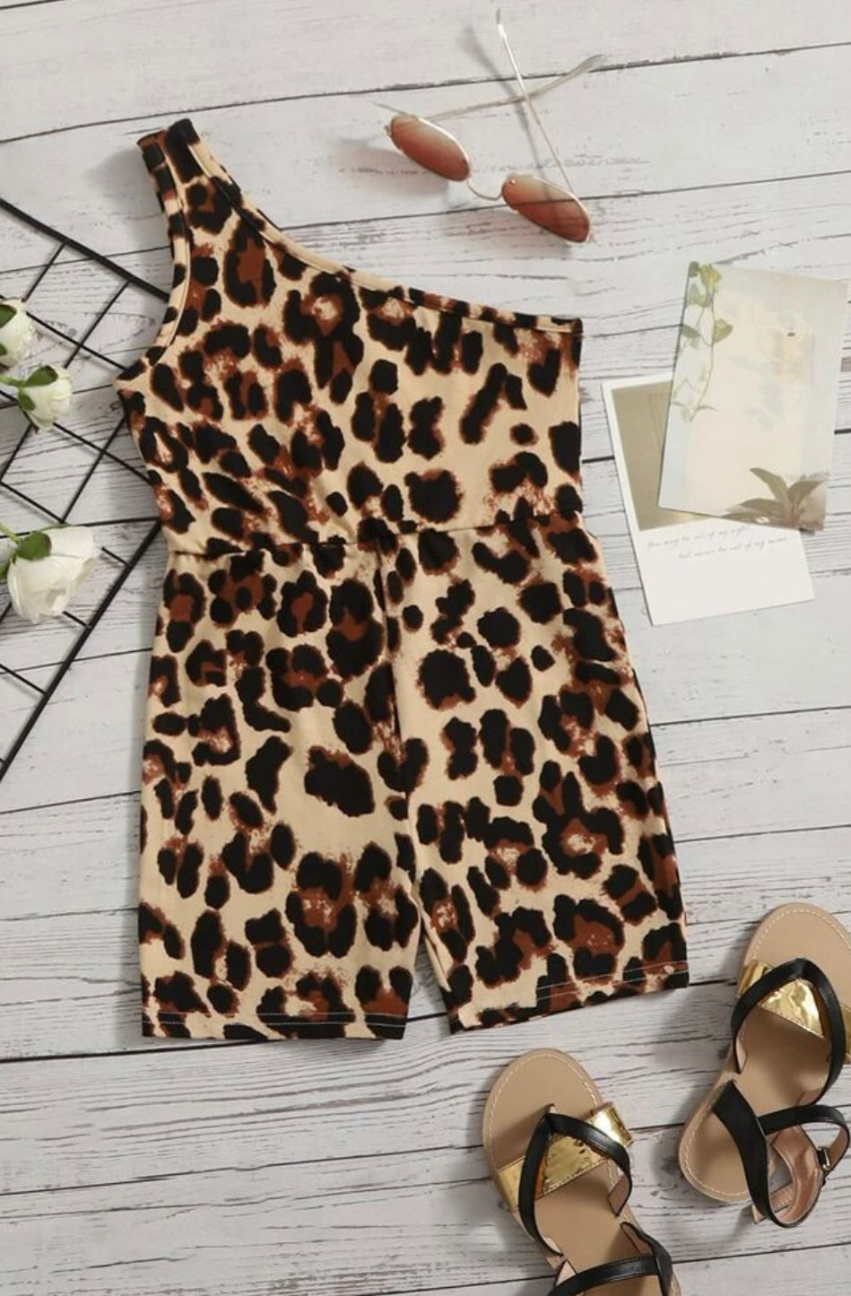 Leopard Print One Shoulder Romper