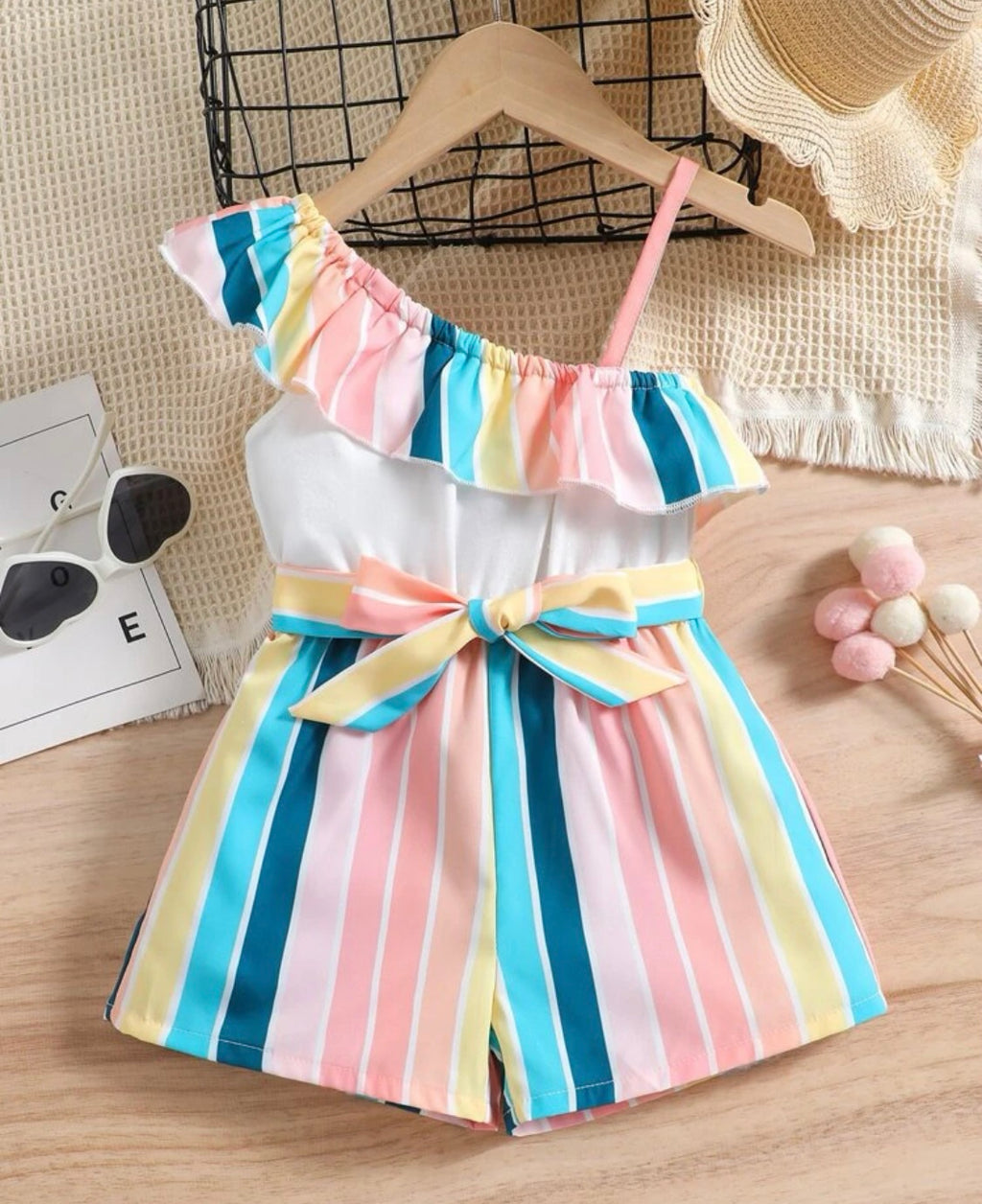 Toddler Girls Striped Ruffle Trim Jumpsuit